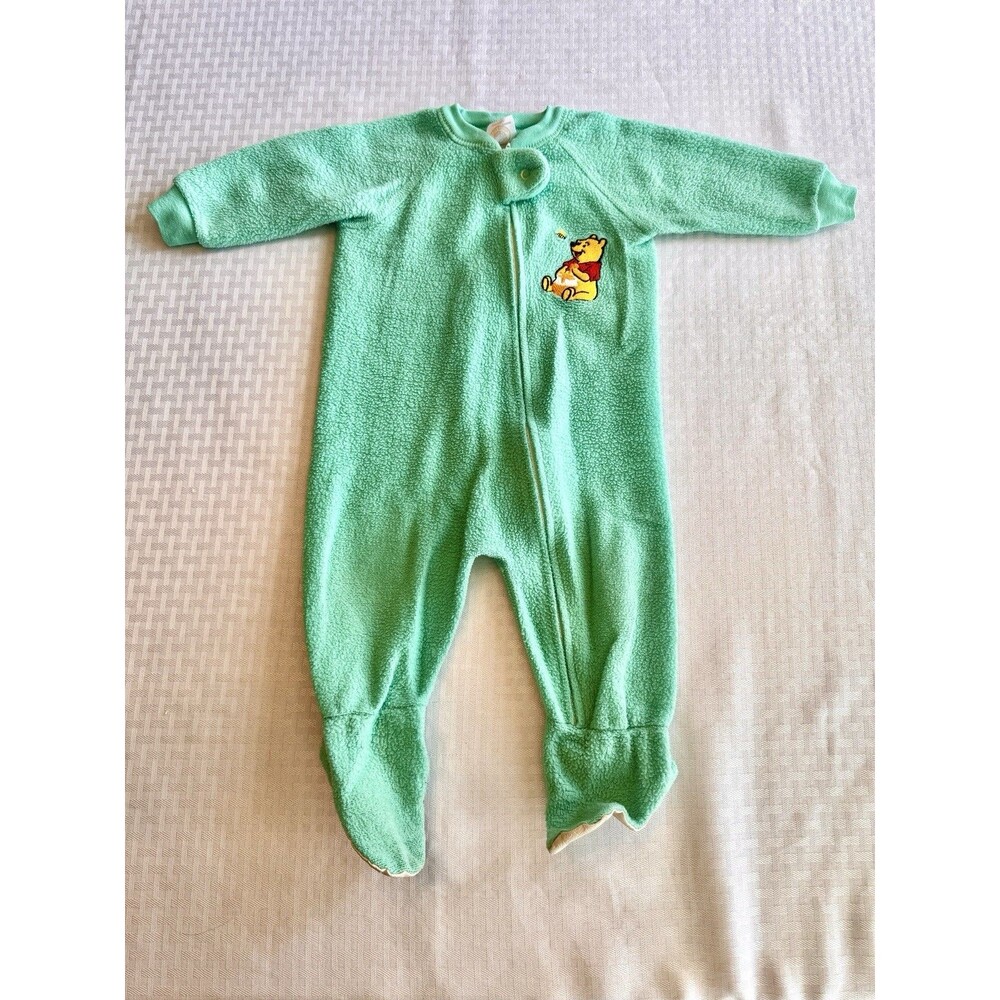Vintage Winnie the Pooh Fleece Footed Sleeper Mint Green 18M Disney‎ Made in USA
